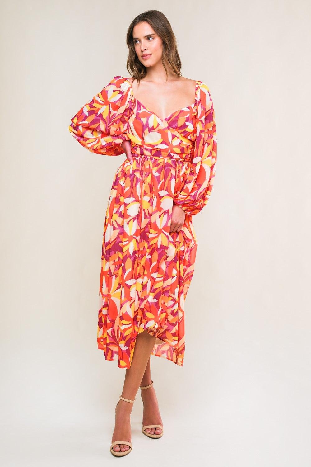 Amazing Evening Woven Midi Dress in magentaorange, view 1 — Soul Flow Apparel