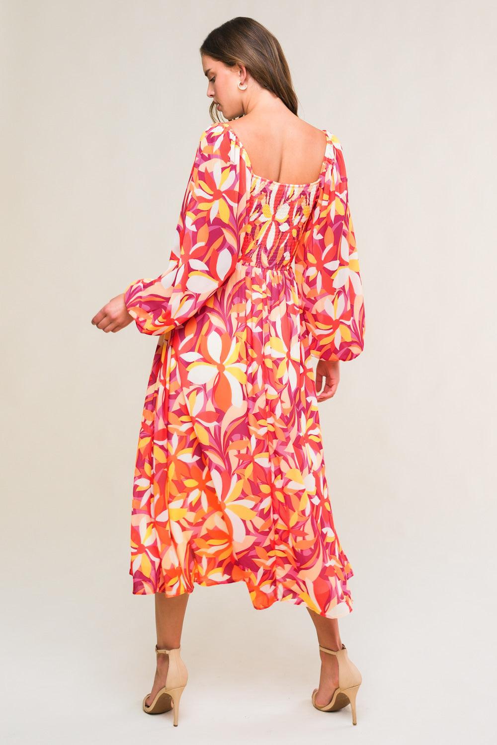 Amazing Evening Woven Midi Dress in magentaorange, view 2 — Soul Flow Apparel