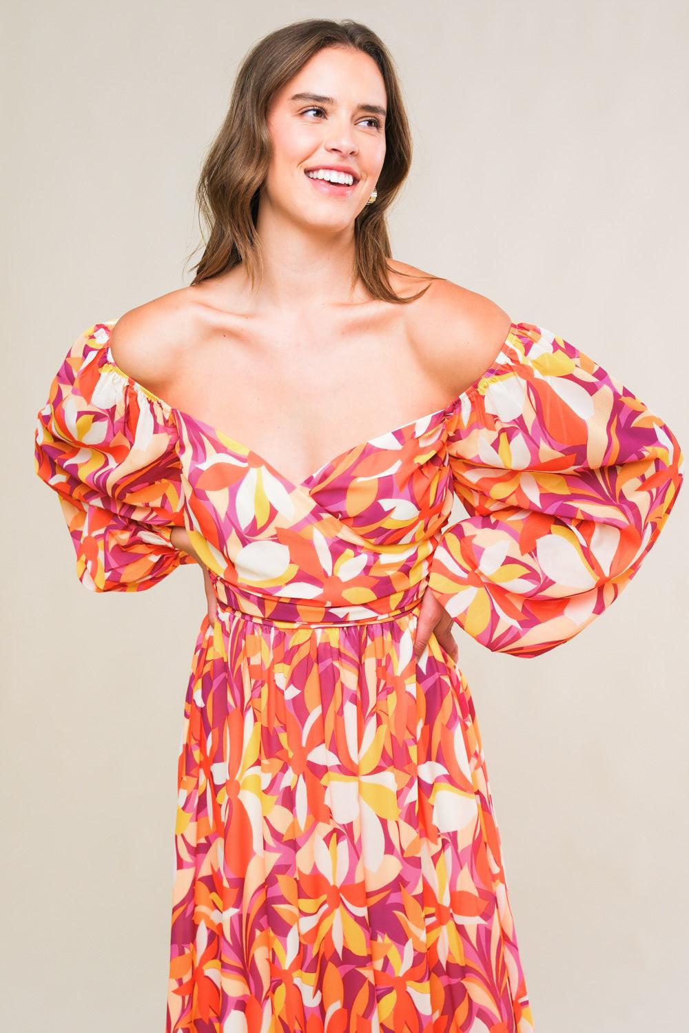 Amazing Evening Woven Midi Dress in magentaorange, view 4 — Soul Flow Apparel