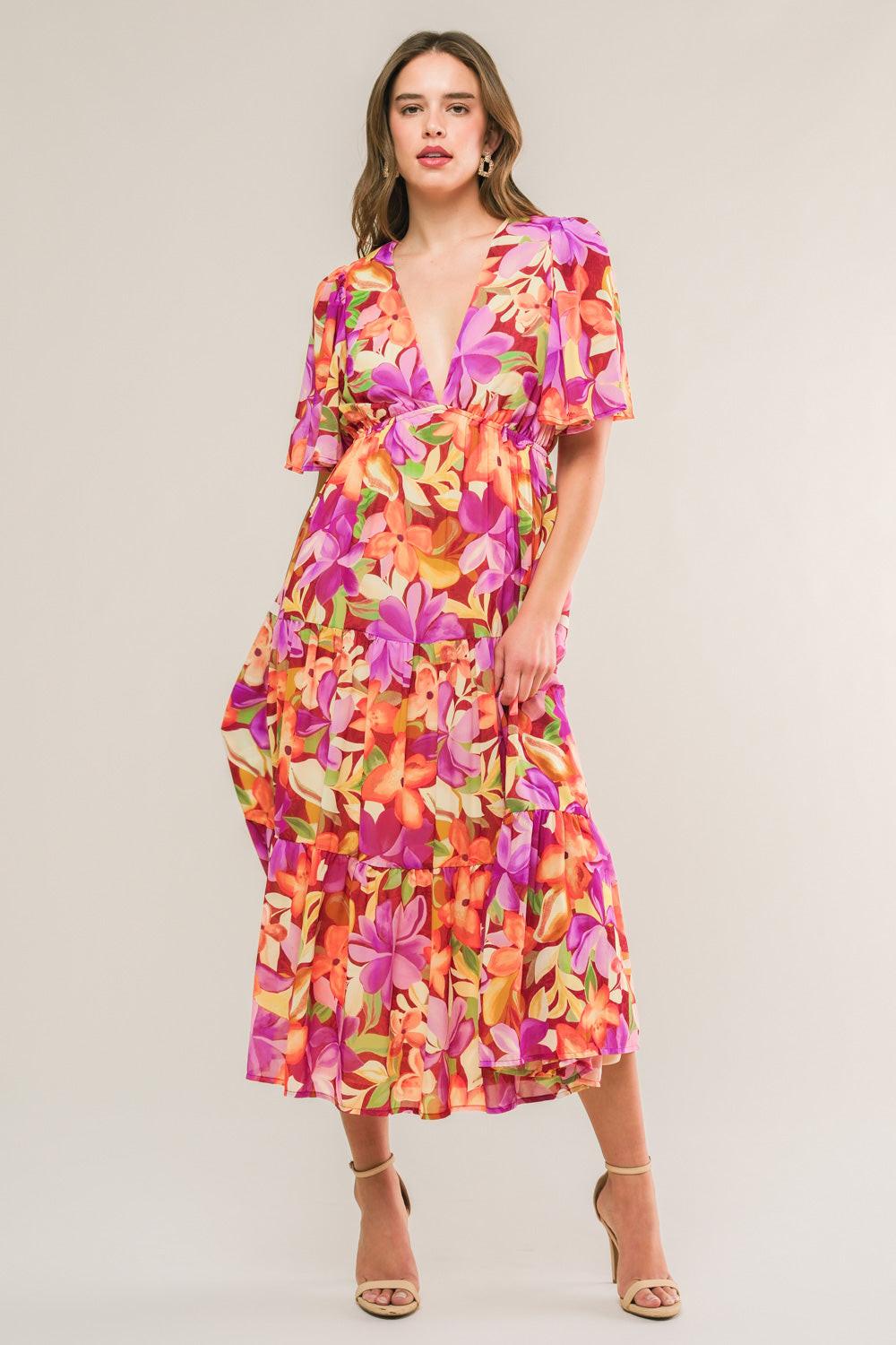 Start Looking Woven Midi Dress in berry, view 1 — Soul Flow Apparel