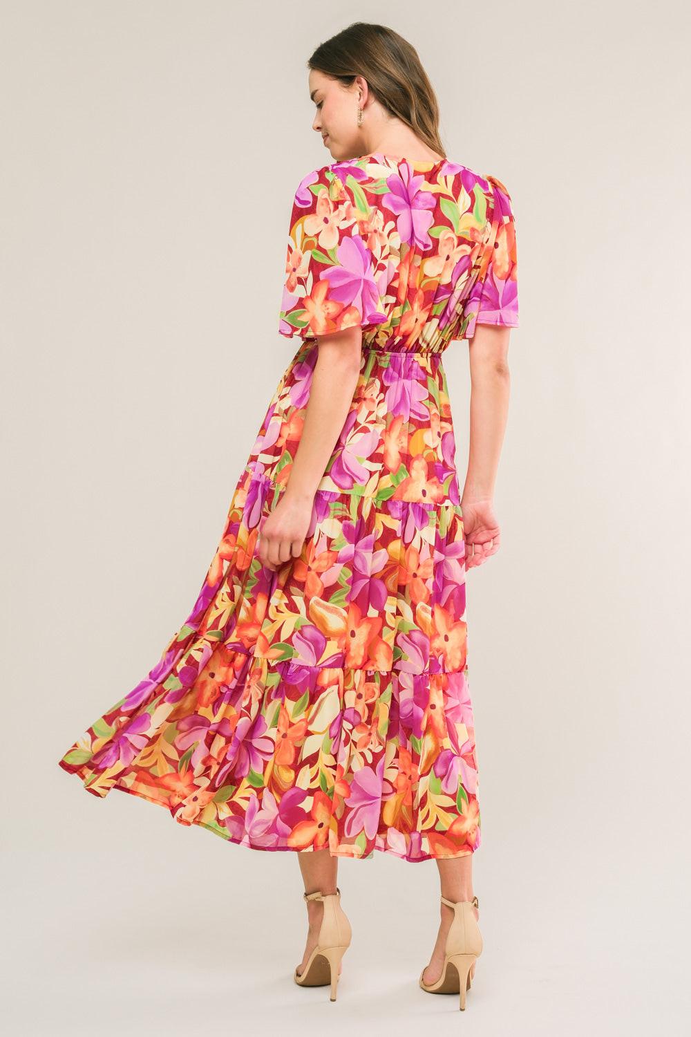 Start Looking Woven Midi Dress in berry, view 2 — Soul Flow Apparel