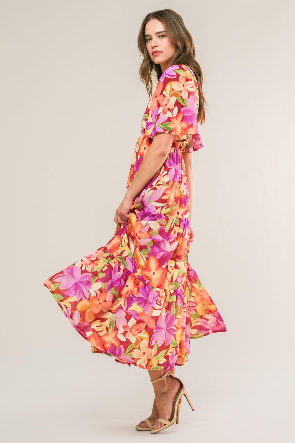 Start Looking Woven Midi Dress in berry, view 3 — Soul Flow Apparel