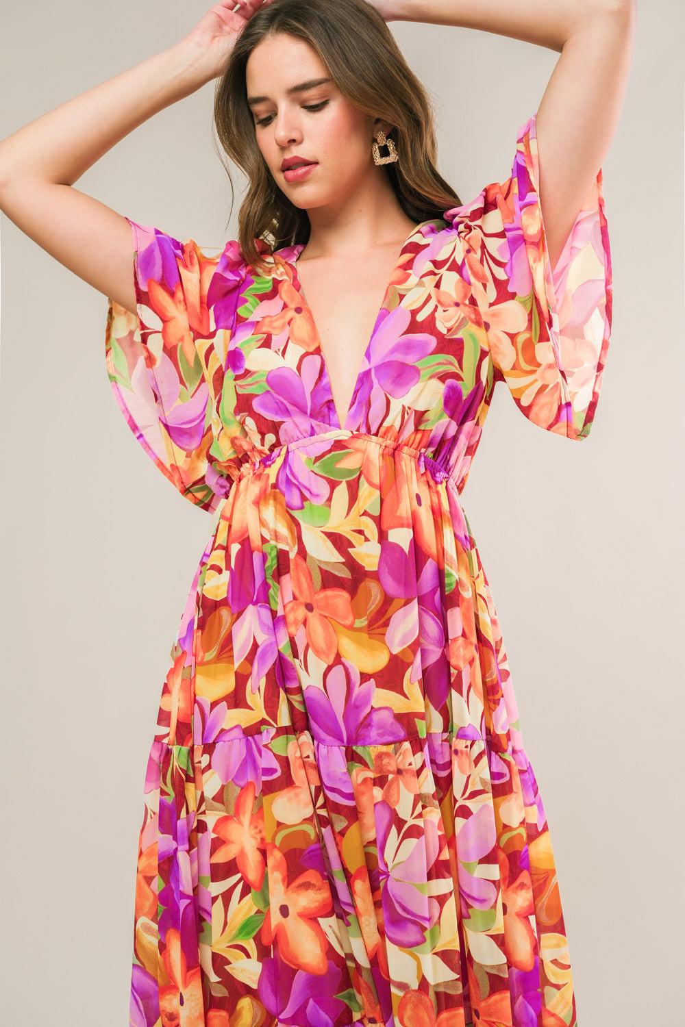 Start Looking Woven Midi Dress in berry, view 4 — Soul Flow Apparel