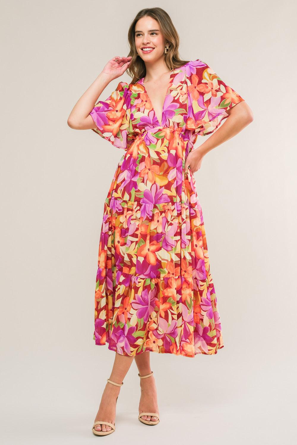 Start Looking Woven Midi Dress in berry, view 5 — Soul Flow Apparel