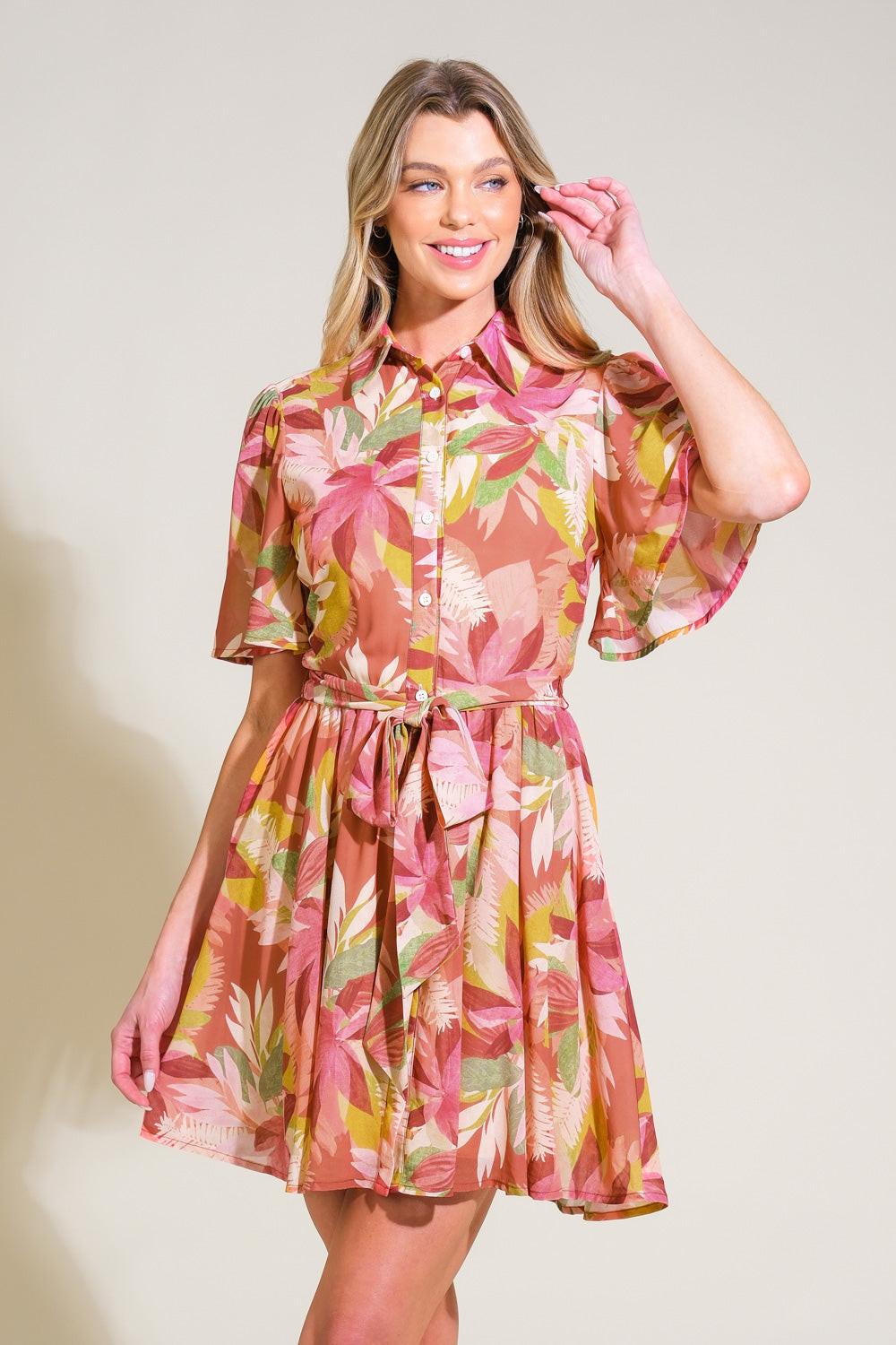 Whimsical Waves Woven Mini Dress in burgundy, view 1 — Soul Flow Apparel
