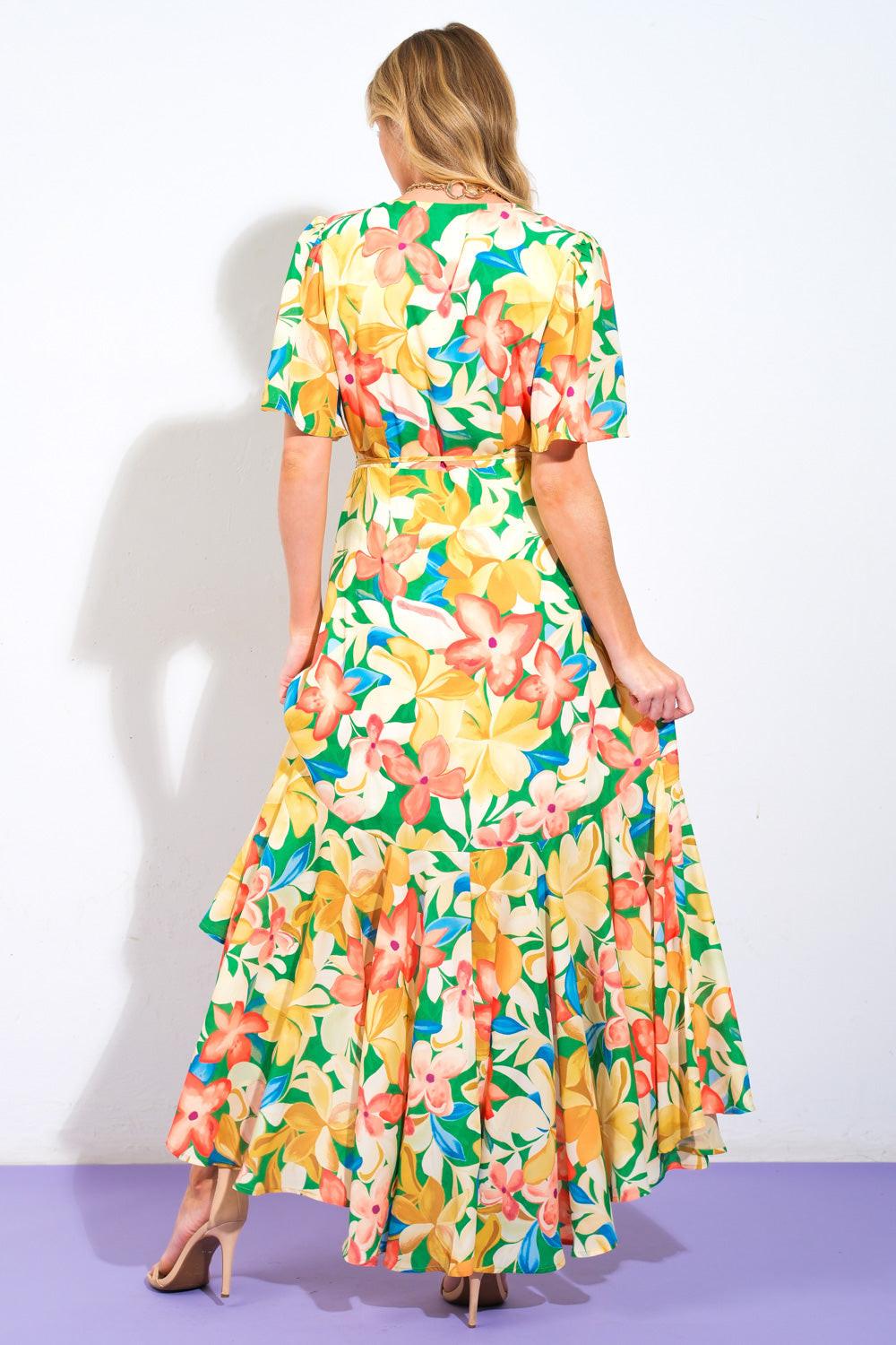 Elaborate Charm Woven Hi-Lo Dress in green, view 2 — Soul Flow Apparel