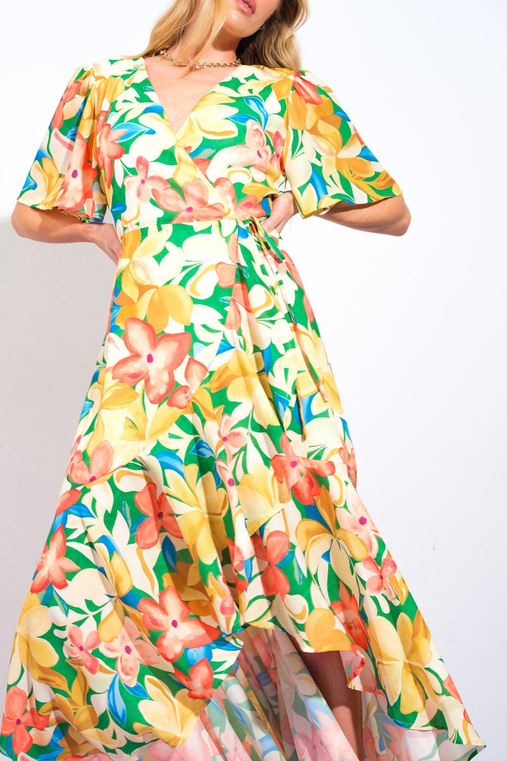 Elaborate Charm Woven Hi-Lo Dress in green, view 4 — Soul Flow Apparel