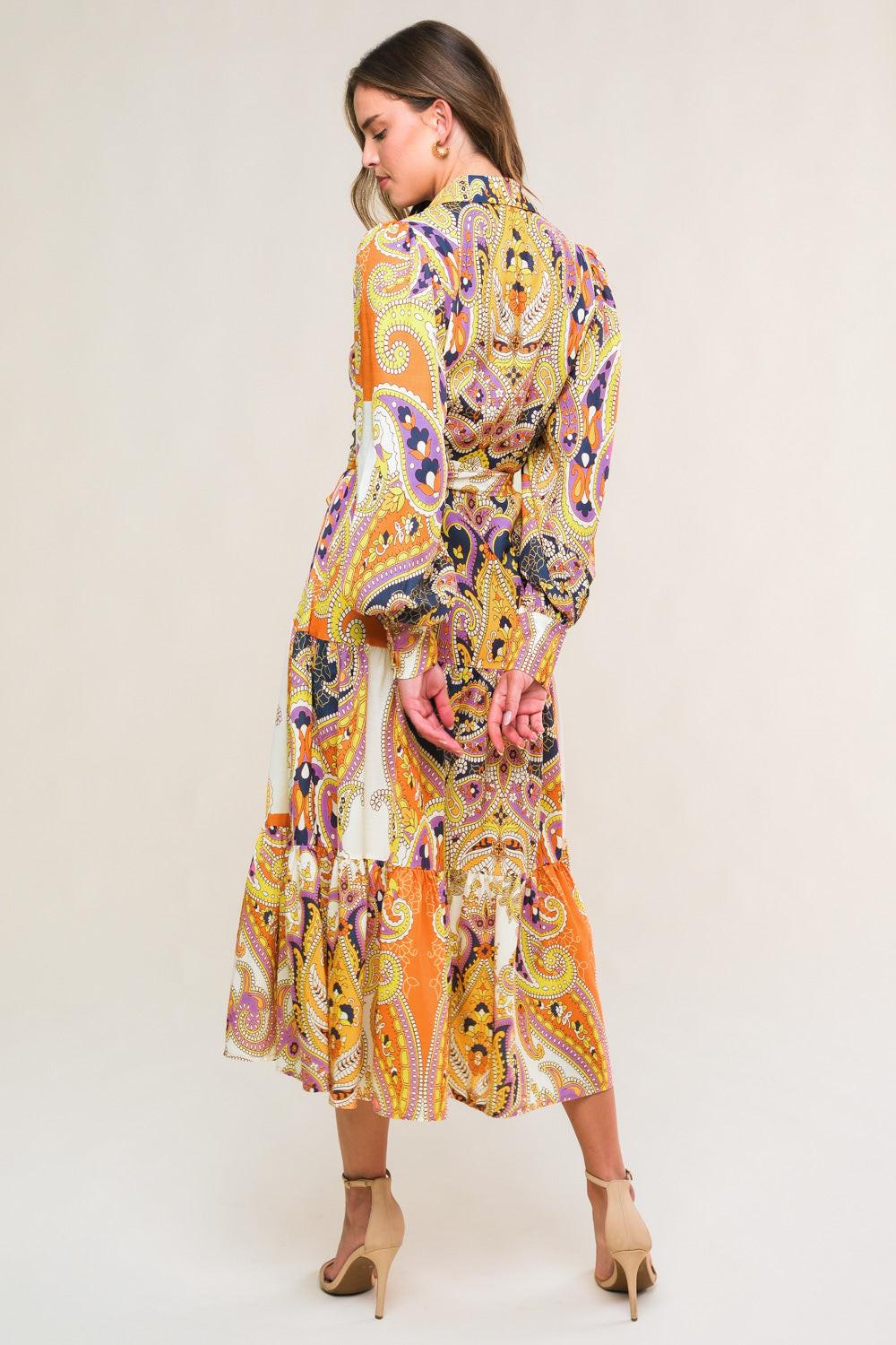 Aesthetic Pose Woven Midi Dress in ivory grey rust, view 2 — Soul Flow Apparel