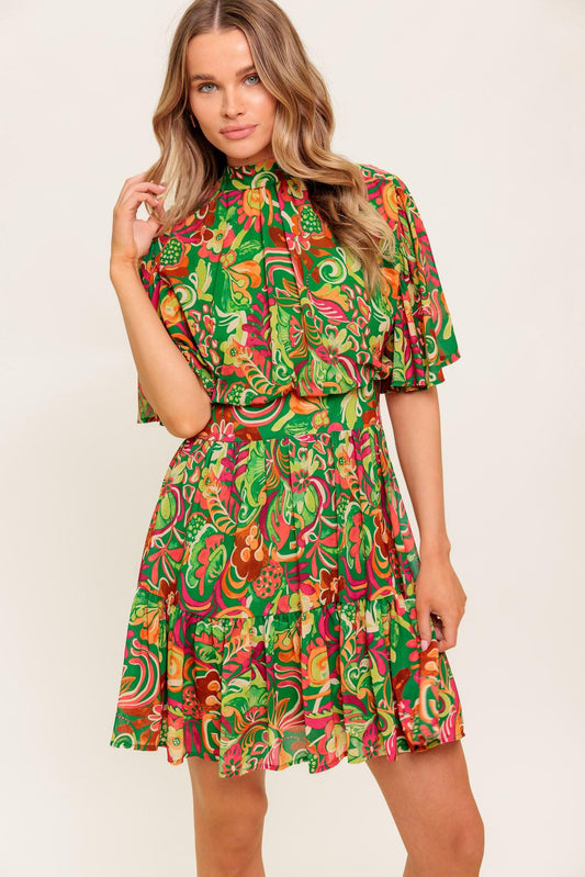 Clean Aesthetic Woven Mini Dress in green, view 4 — Soul Flow Apparel