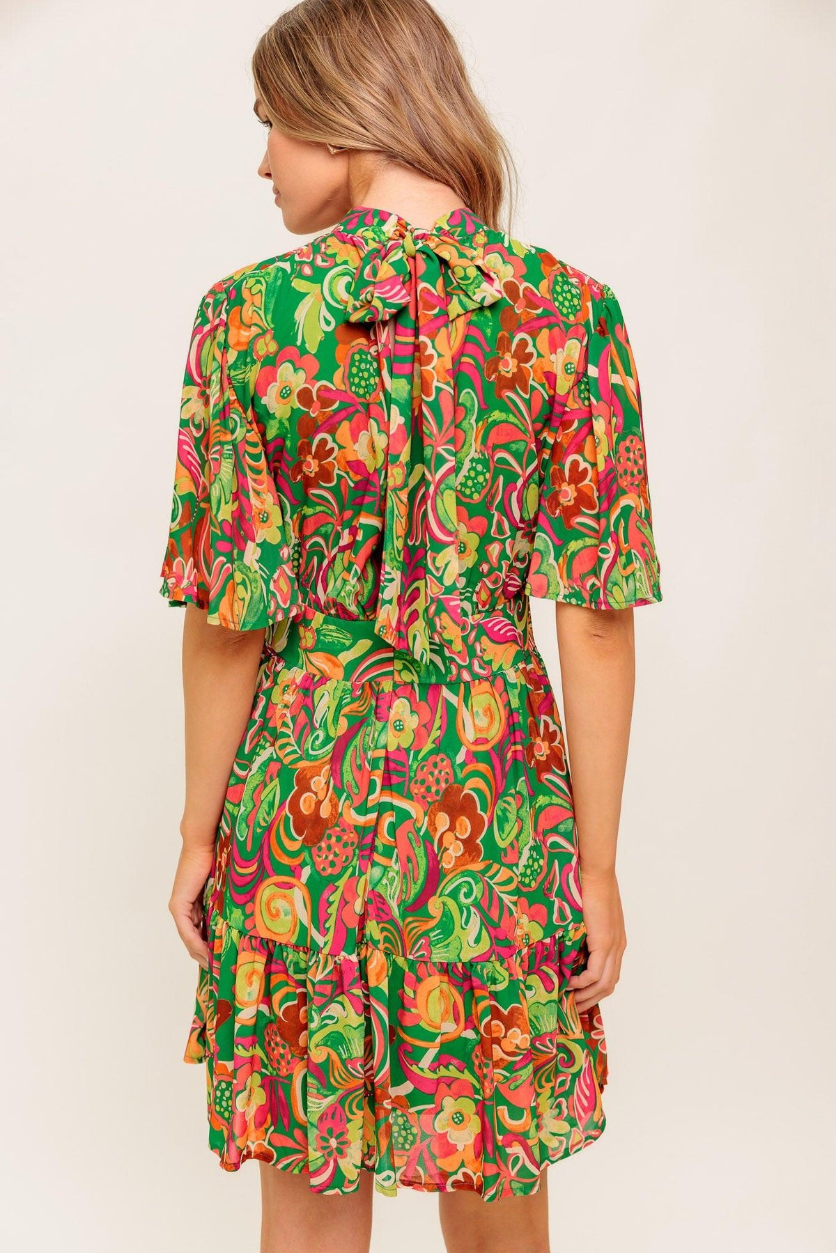 Clean Aesthetic Woven Mini Dress in green, view 7 — Soul Flow Apparel
