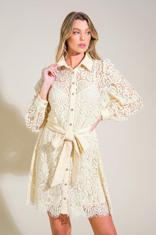 Adore You Lace Mini Dress in cream, view 4 — Soul Flow Apparel