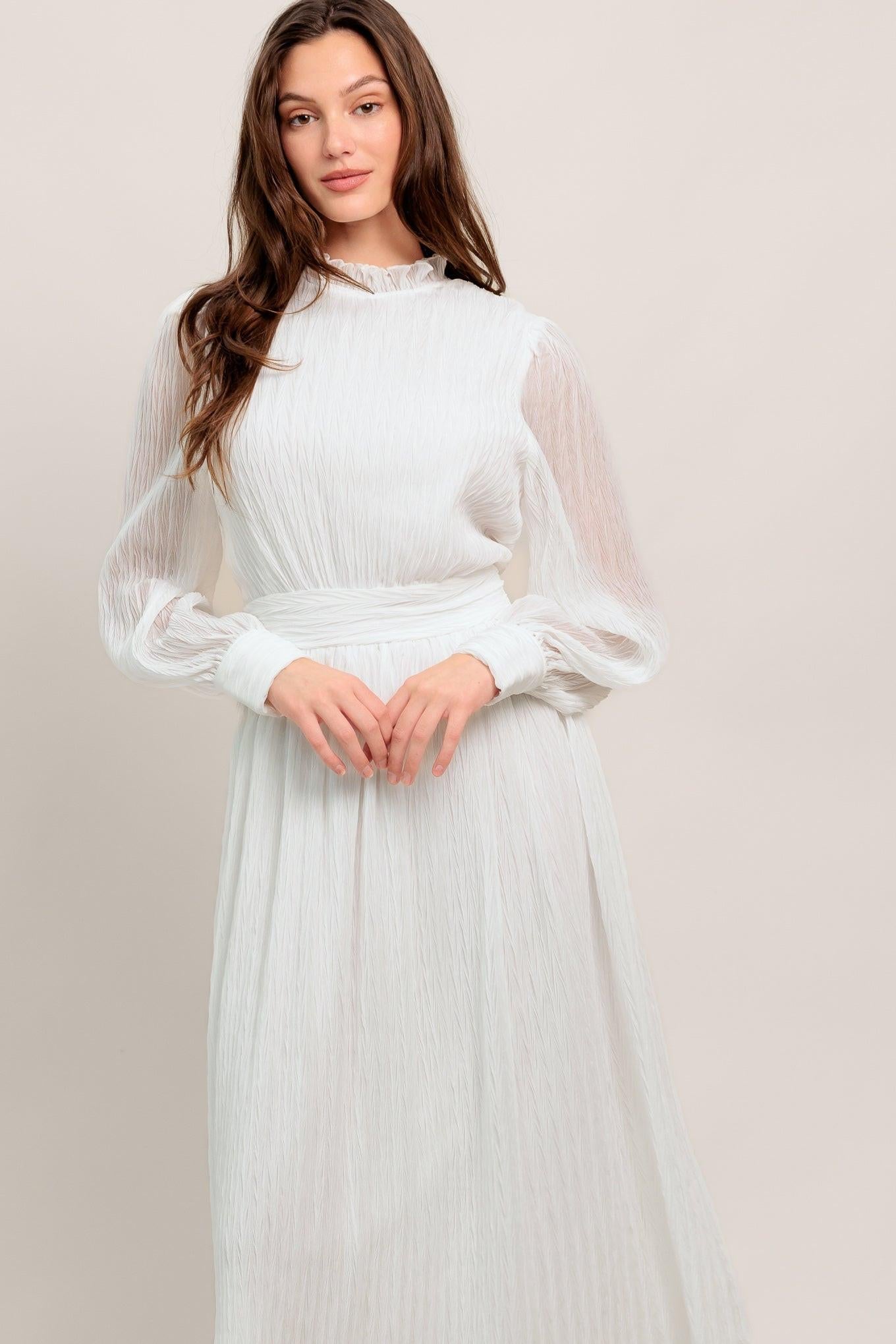 Forever Waiting Woven Midi Dress in white, view 1 — Soul Flow Apparel