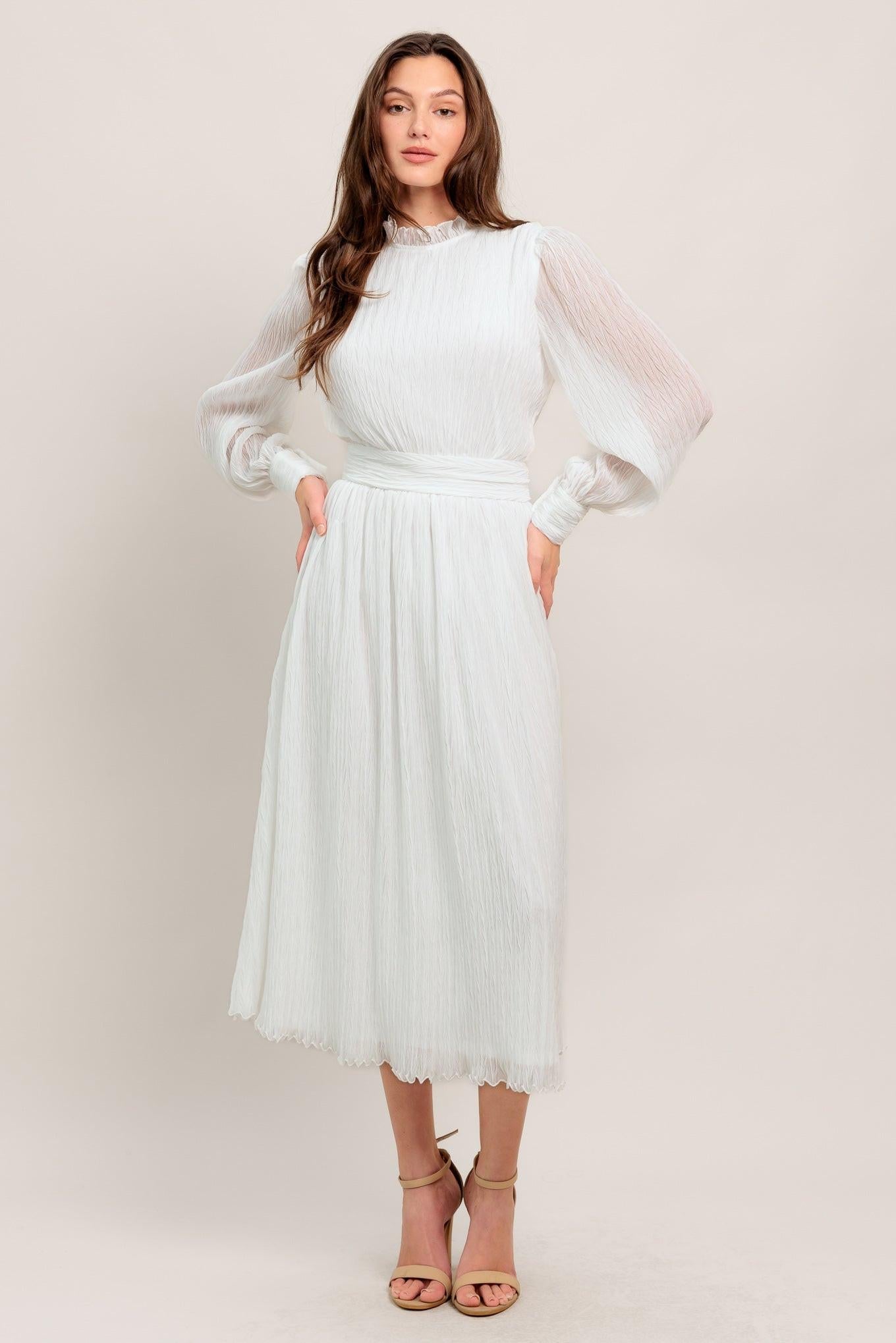 Forever Waiting Woven Midi Dress in white, view 2 — Soul Flow Apparel