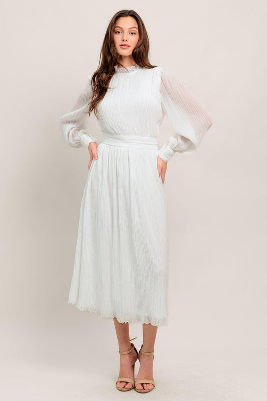 Forever Waiting Woven Midi Dress in white, view 2 — Soul Flow Apparel