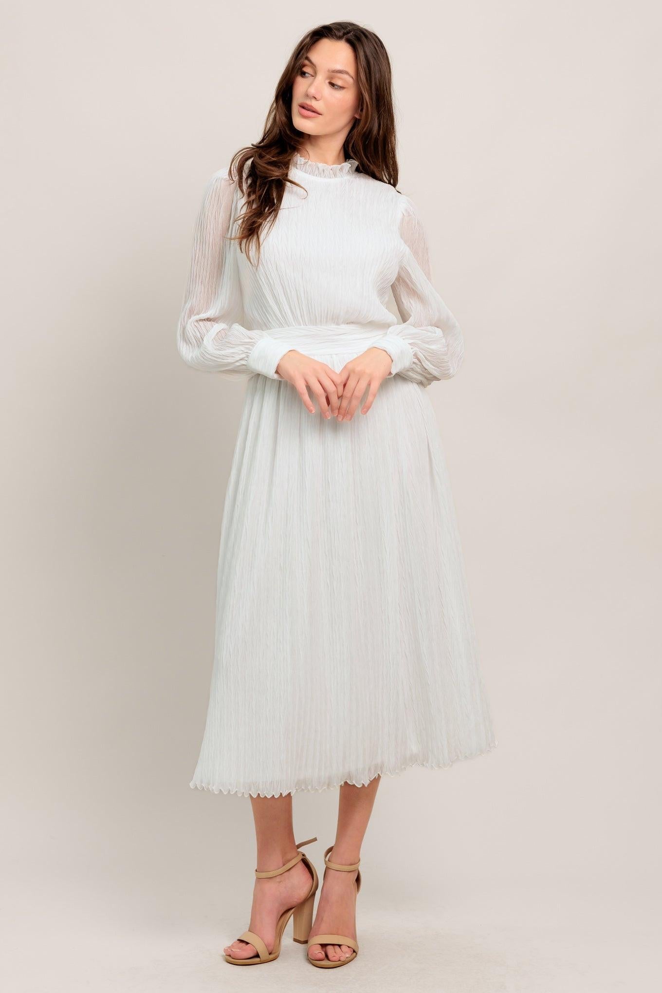 Forever Waiting Woven Midi Dress in white, view 4 — Soul Flow Apparel