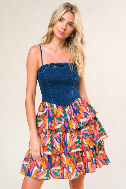 Laced in Love Woven Mini Dress in blue, view 1 — Soul Flow Apparel