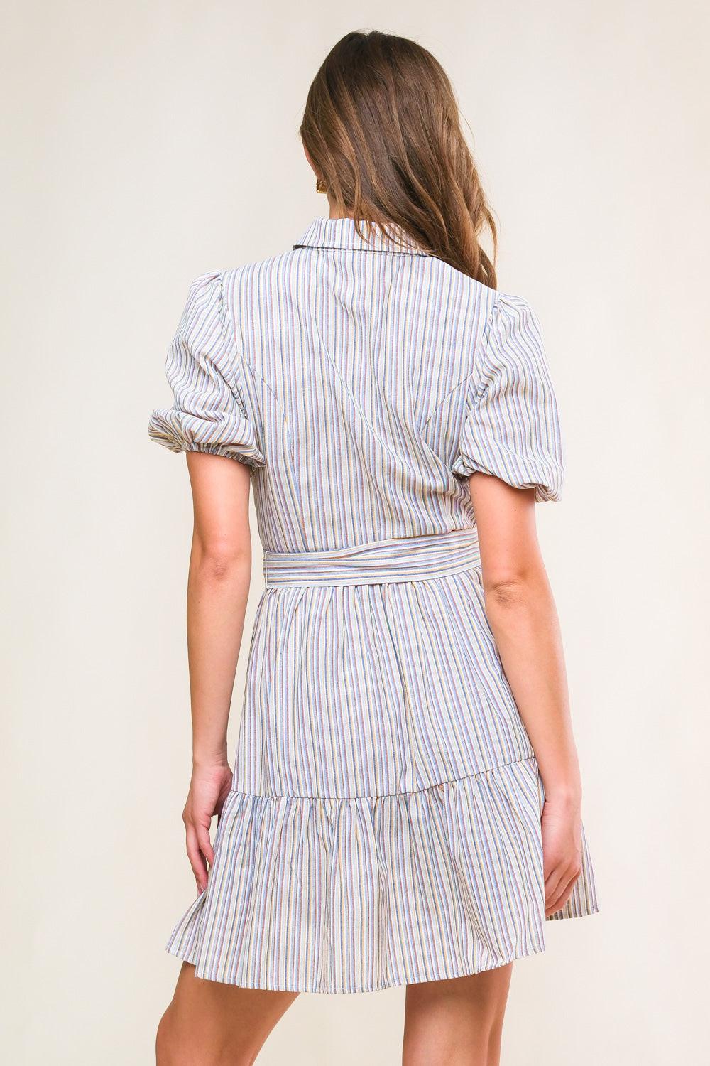 Adorable Presence Woven Mini Dress in white blue brown, view 2 — Soul Flow Apparel