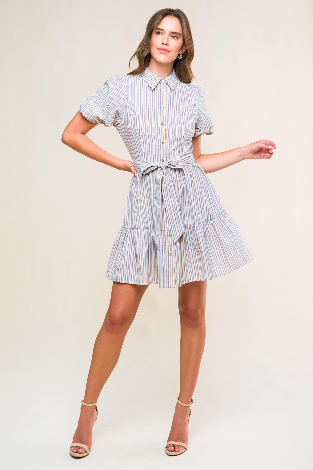 Adorable Presence Woven Mini Dress in white blue brown, view 5 — Soul Flow Apparel