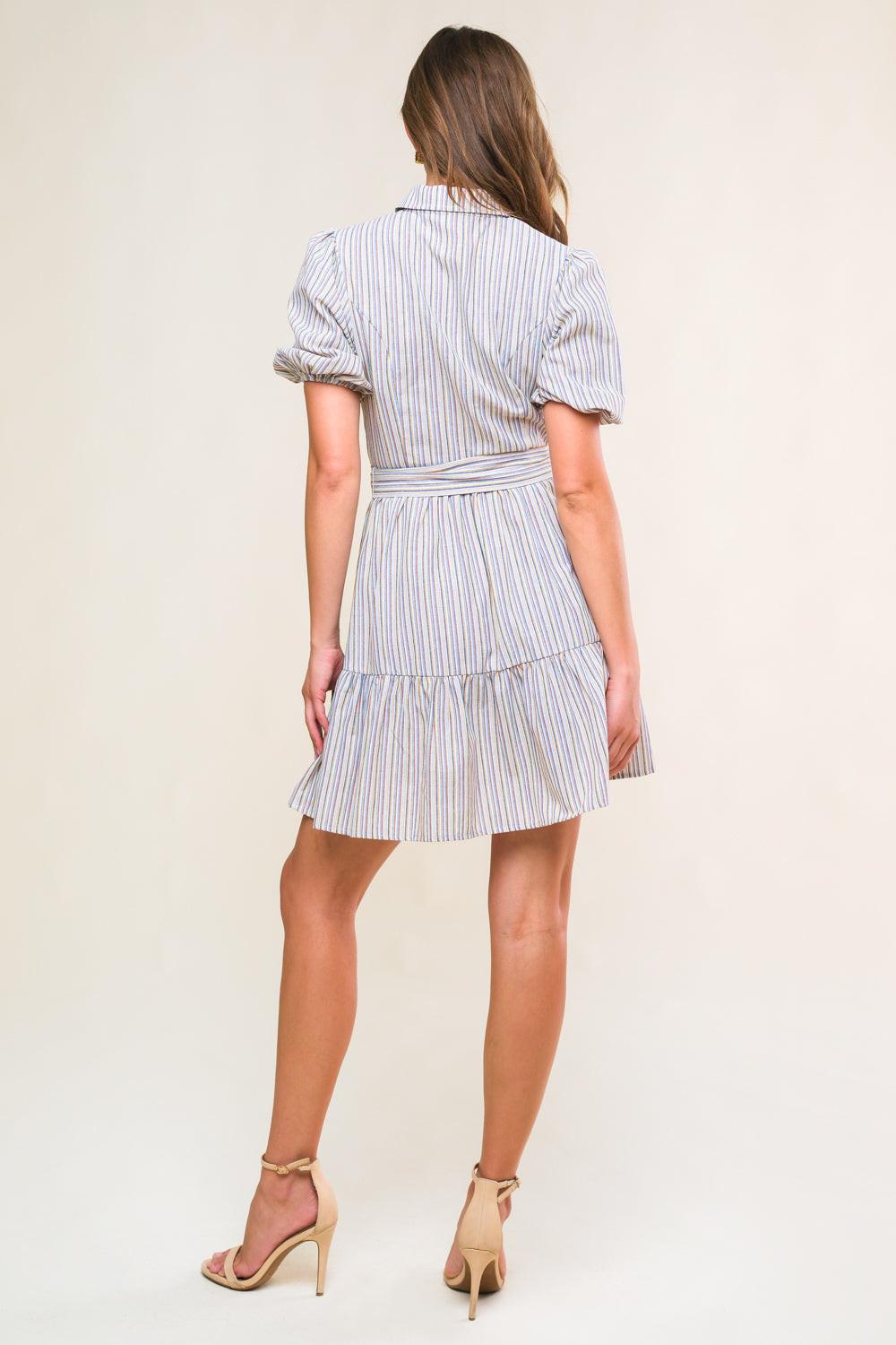 Adorable Presence Woven Mini Dress in white blue brown, view 6 — Soul Flow Apparel