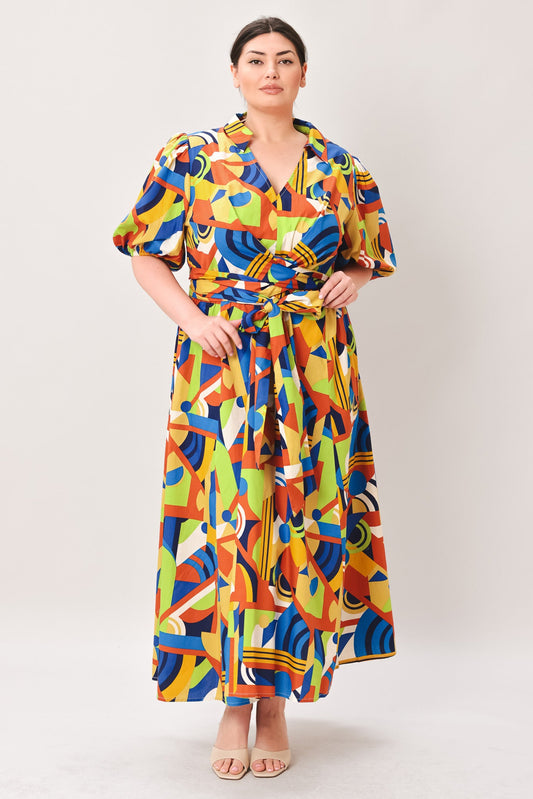 Saturday Feelings Woven Midi Dress in blue rust, view 3 — Soul Flow Apparel