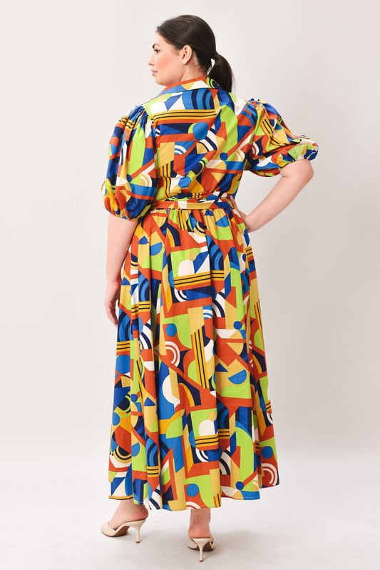 Saturday Feelings Woven Midi Dress in blue rust, view 6 — Soul Flow Apparel