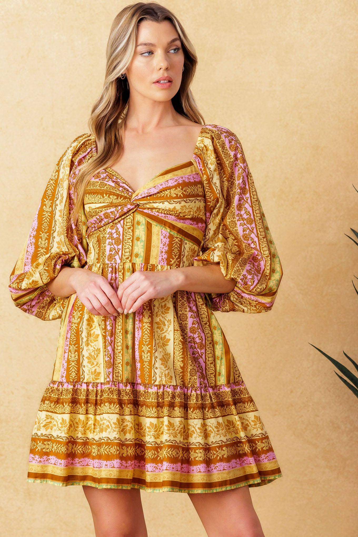 All My Pride Woven Mini Dress in brown lavender, view 2 — Soul Flow Apparel