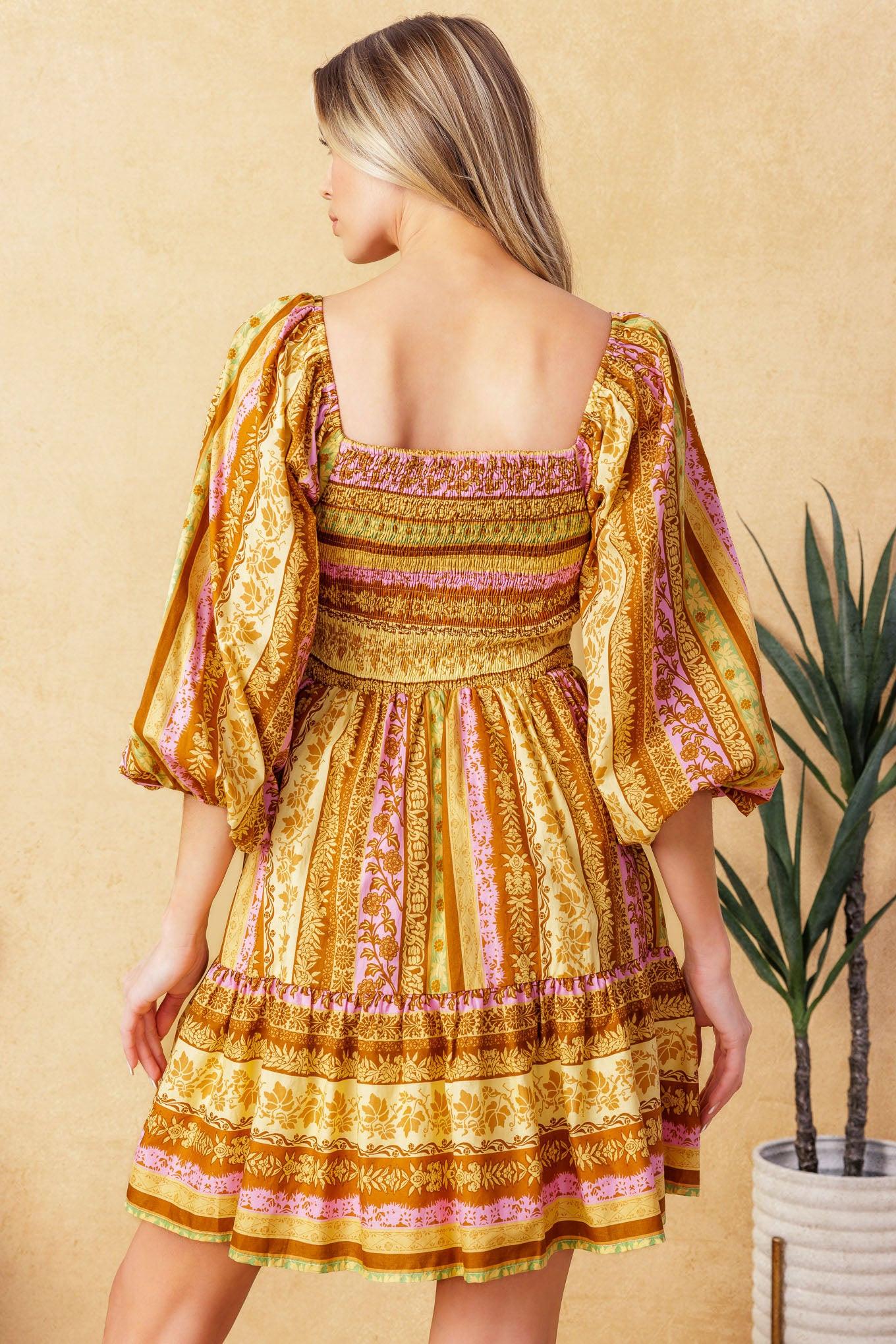 All My Pride Woven Mini Dress in brown lavender, view 5 — Soul Flow Apparel