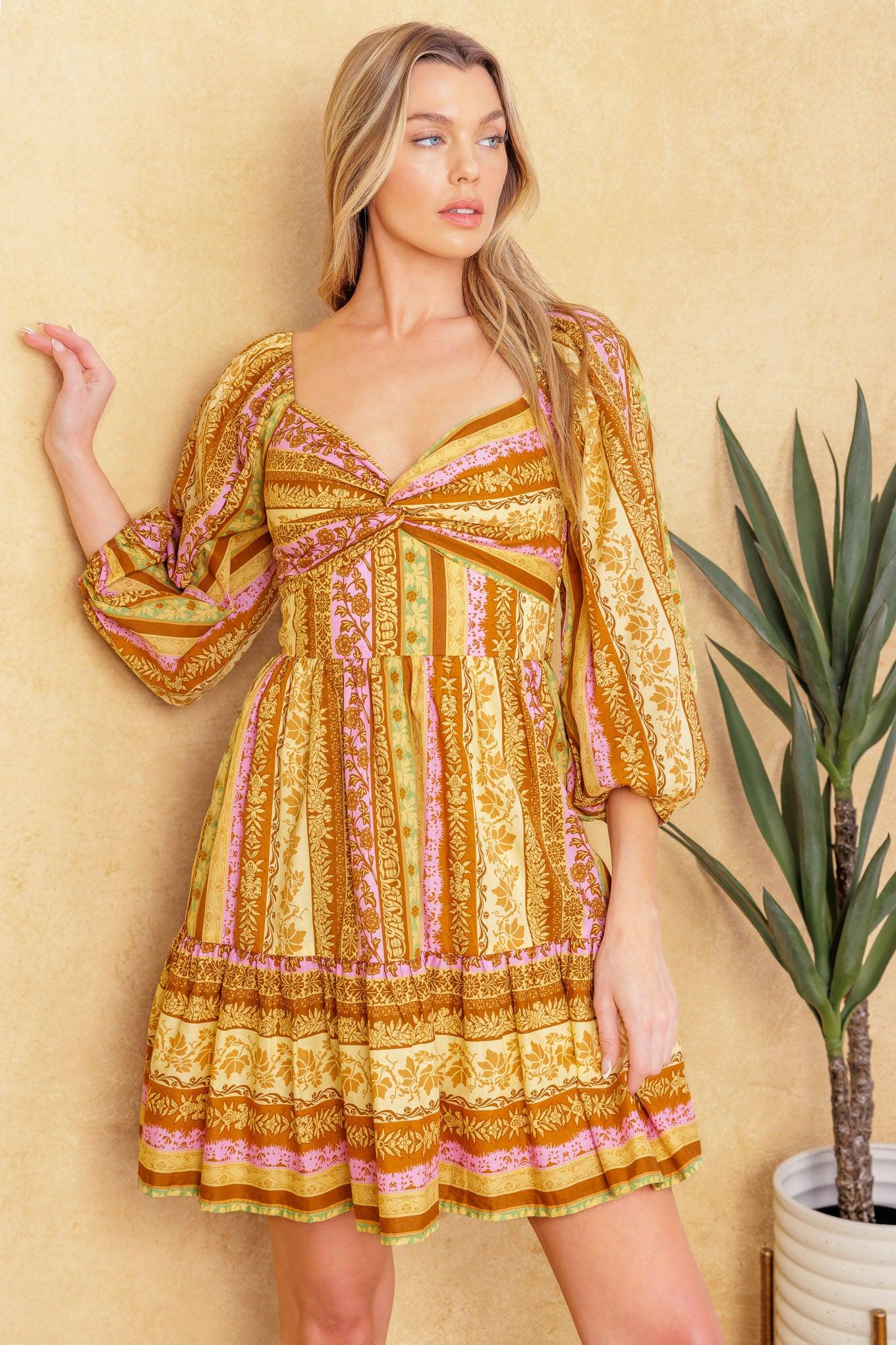 All My Pride Woven Mini Dress in brown lavender, view 7 — Soul Flow Apparel