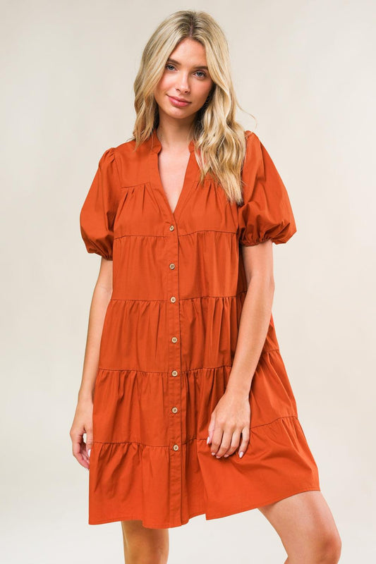 Miss American Pie Woven Mini Dress in rust, view 4 — Soul Flow Apparel