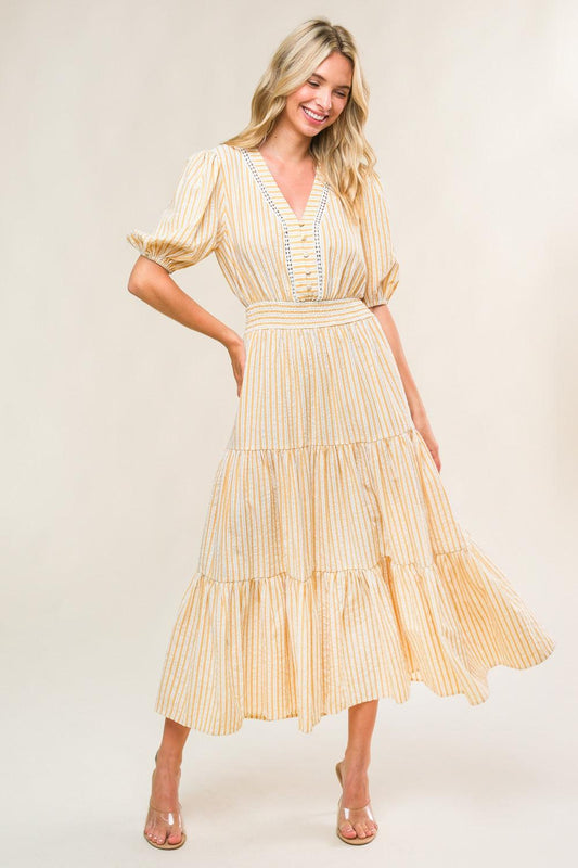 With the Girls Woven Midi Dress in mustard, view 3 — Soul Flow Apparel