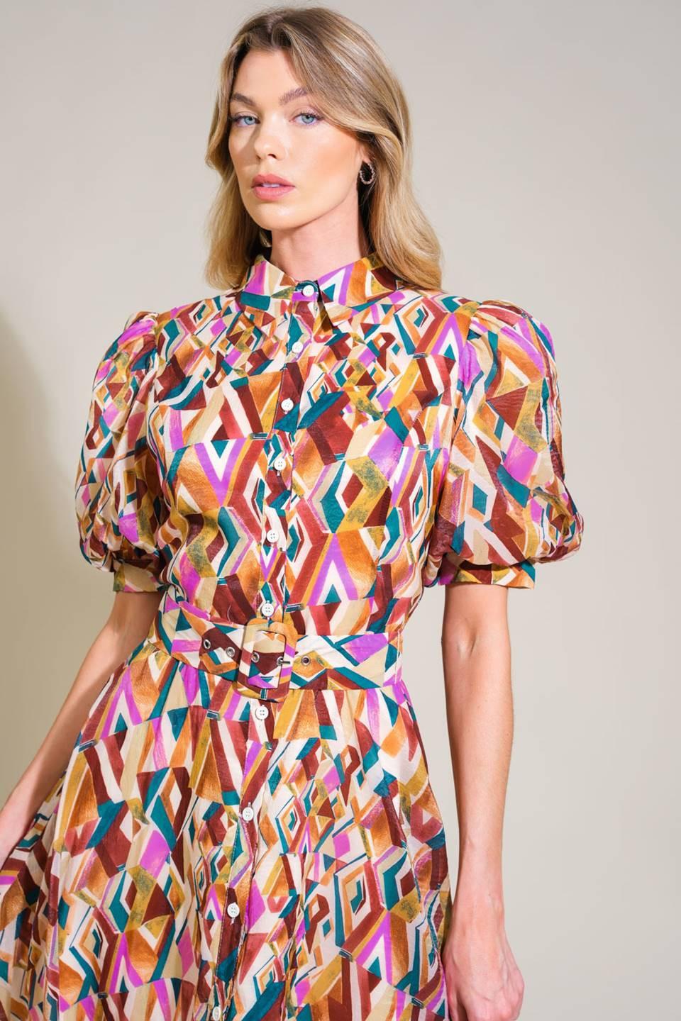 Garden Harmony Woven Midi Dress in ivory brown teal, view 5 — Soul Flow Apparel