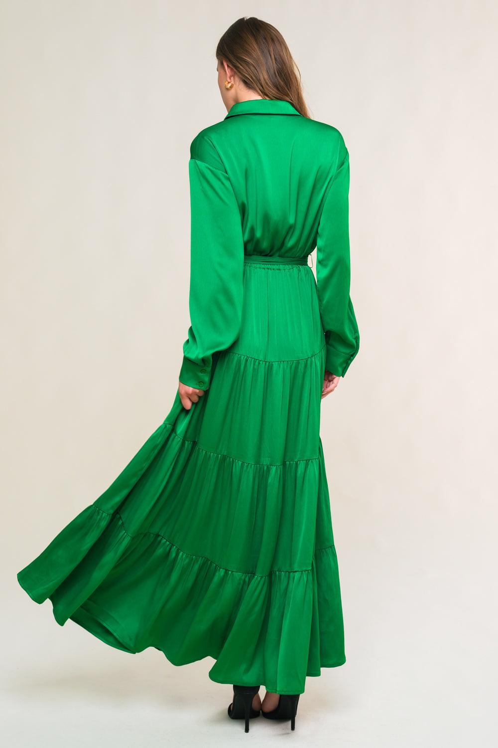 Chic Intent Bright Woven Midi Dress in green, view 2 — Soul Flow Apparel