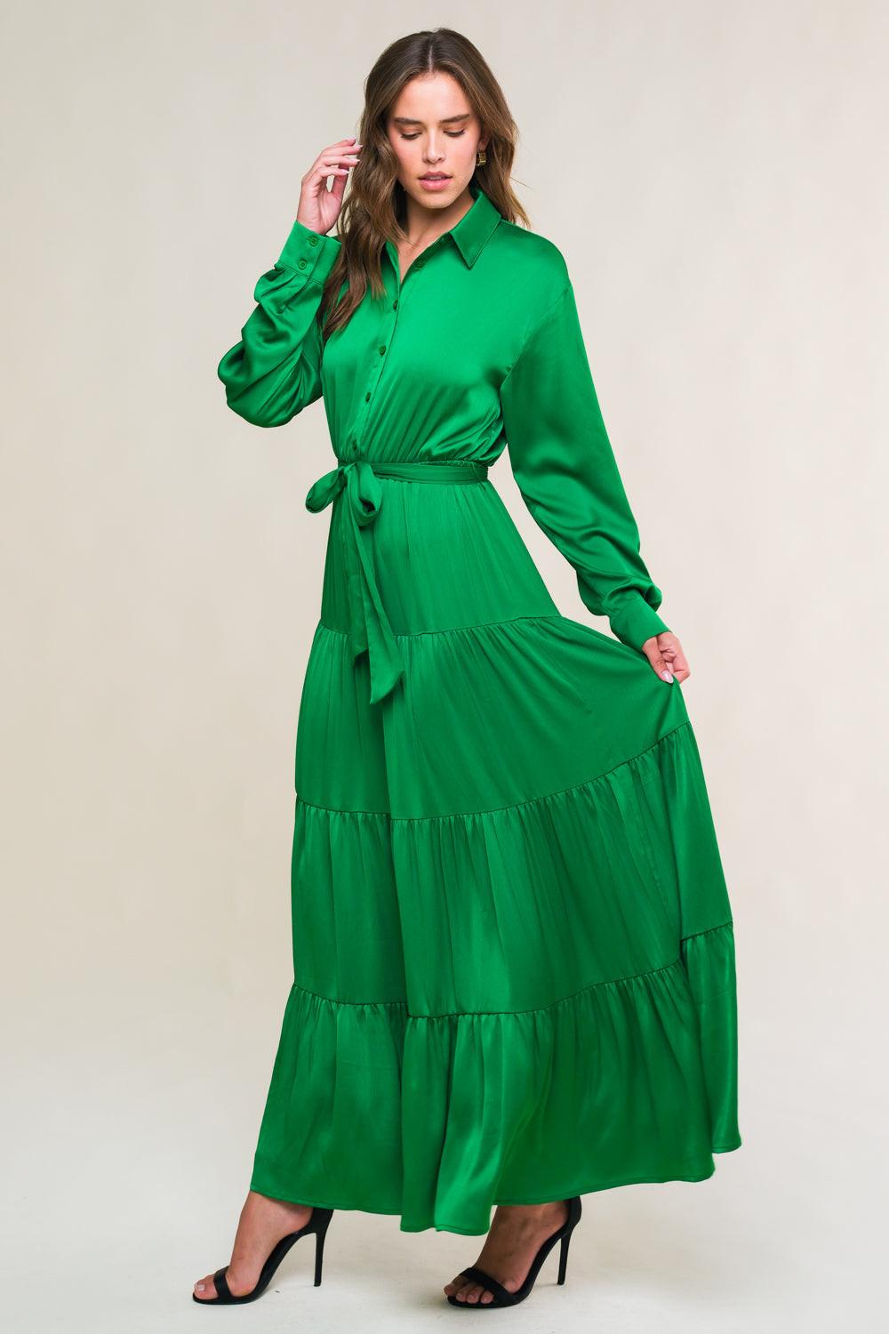Chic Intent Bright Woven Midi Dress in green, view 4 — Soul Flow Apparel