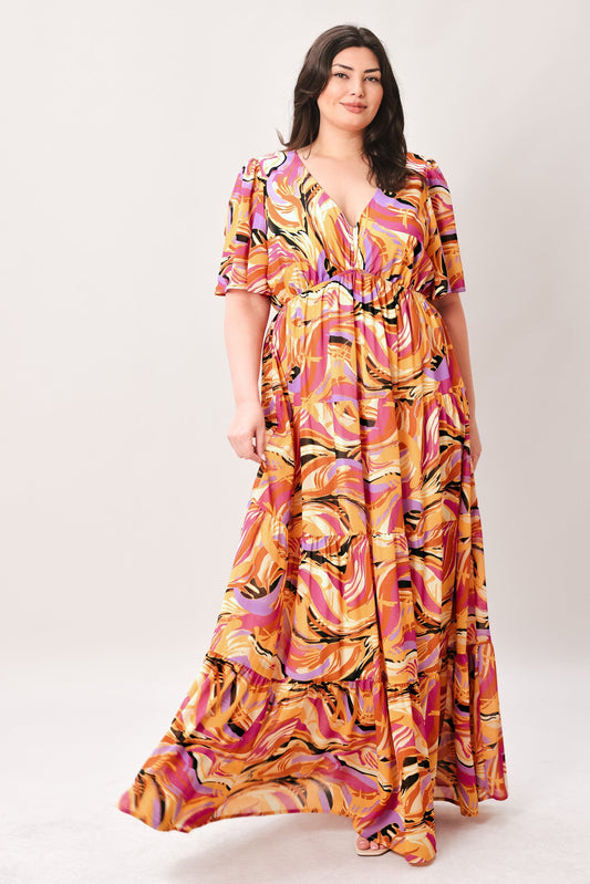 Refreshing Vibe Woven Maxi Dress in mustard magenta, view 3 — Soul Flow Apparel