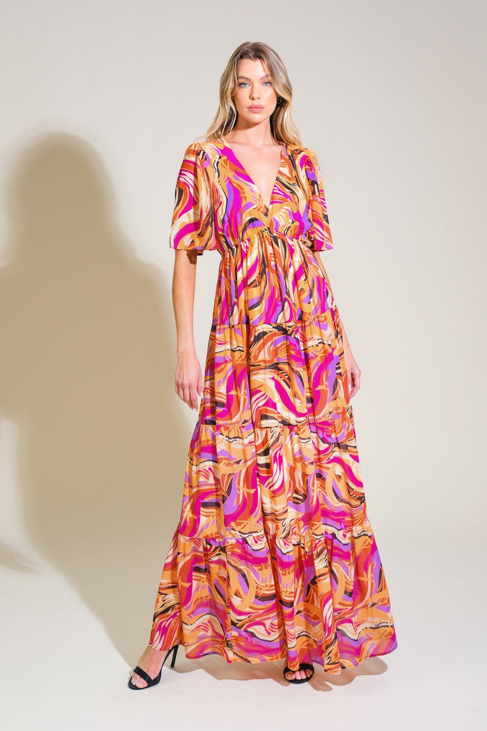 Refreshing Vibe Woven Maxi Dress in mustard magenta, view 1 — Soul Flow Apparel