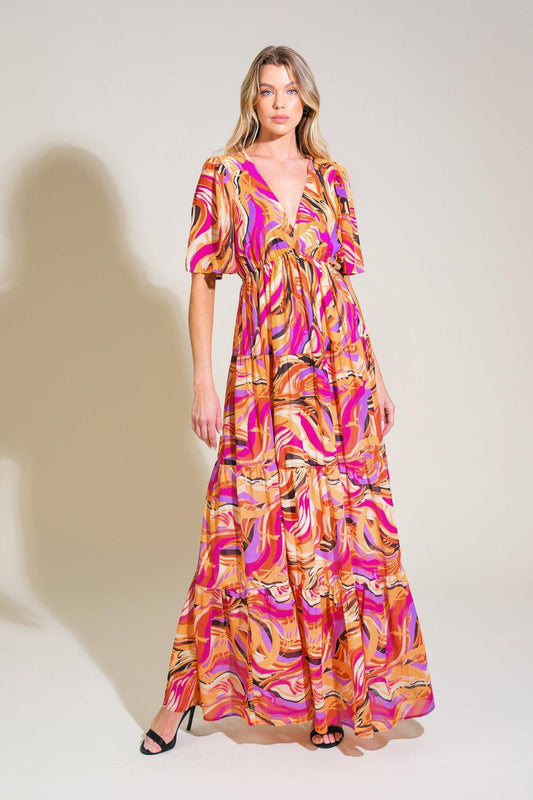 Refreshing Vibe Woven Maxi Dress in mustard magenta, view 1 — Soul Flow Apparel