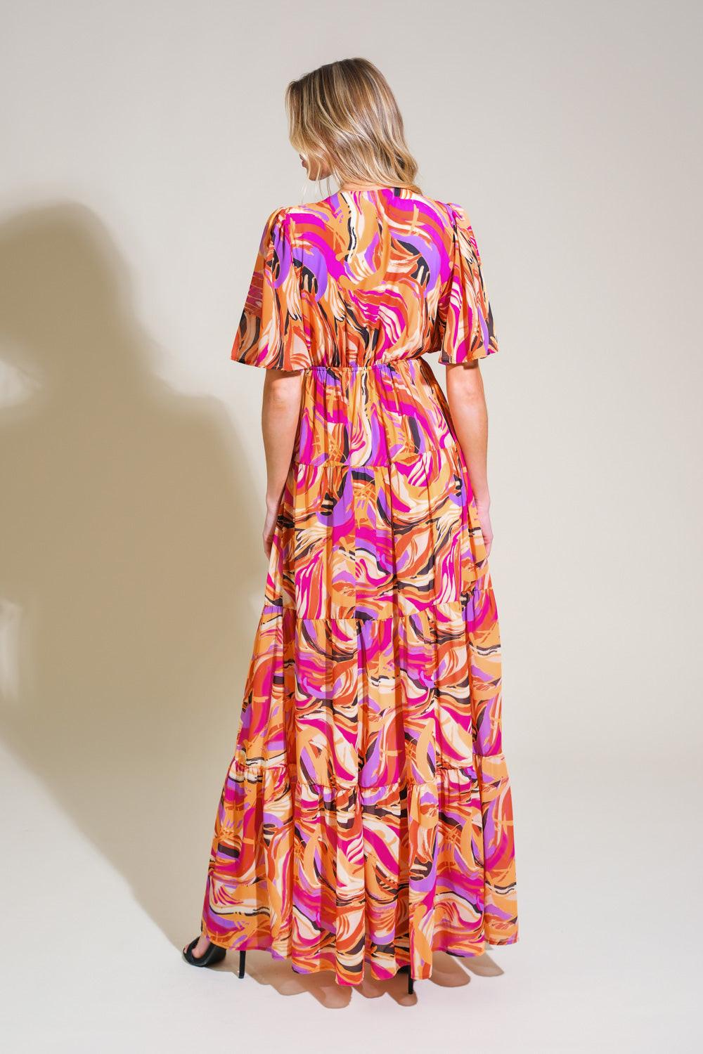 Refreshing Vibe Woven Maxi Dress in mustard magenta, view 2 — Soul Flow Apparel
