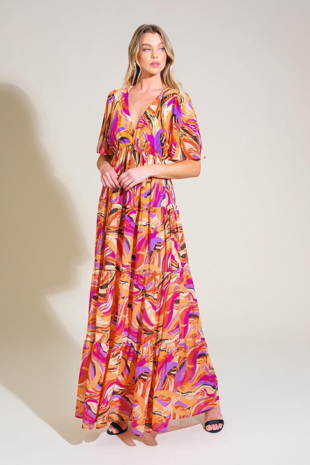 Refreshing Vibe Woven Maxi Dress in mustard magenta, view 3 — Soul Flow Apparel