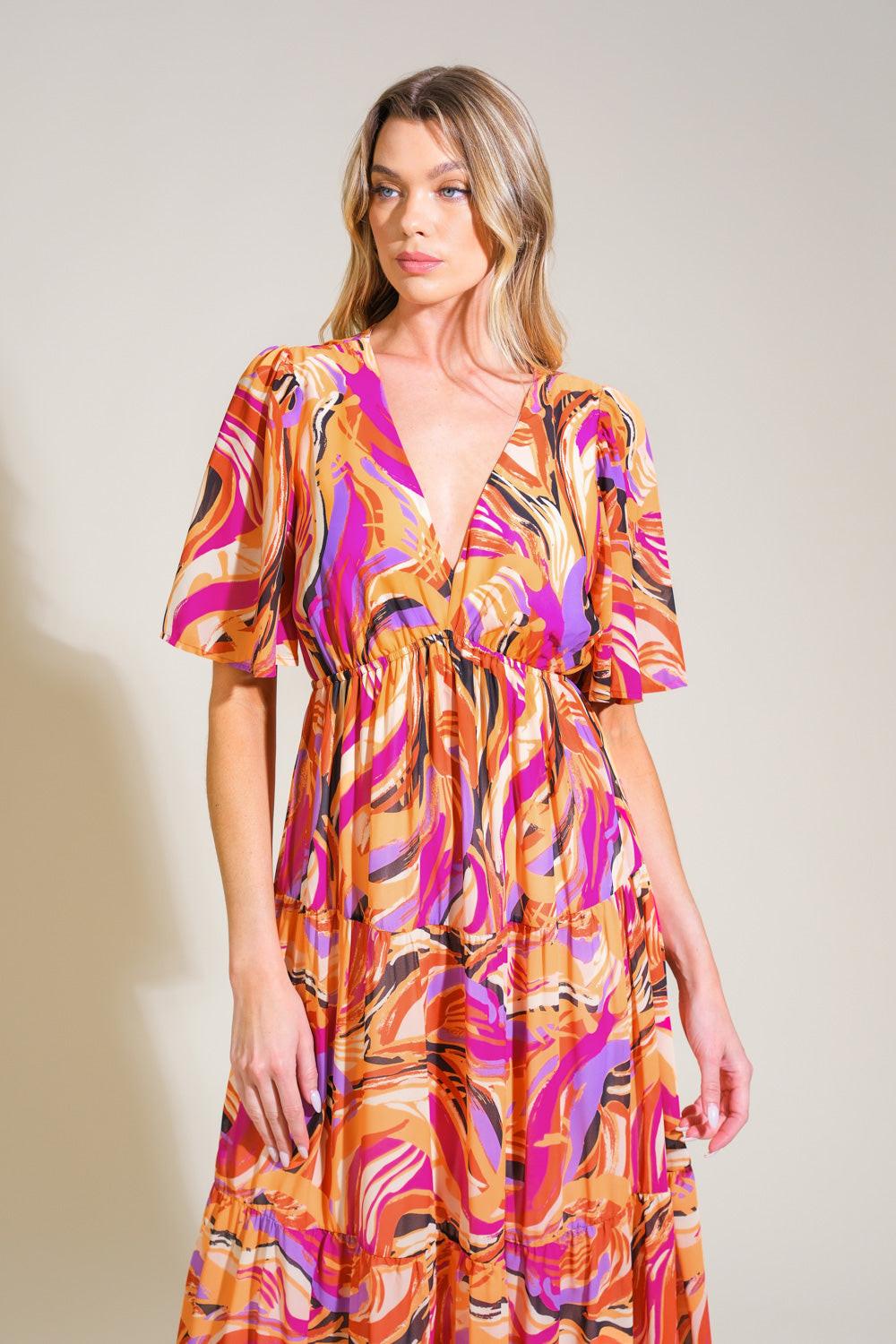 Refreshing Vibe Woven Maxi Dress in mustard magenta, view 4 — Soul Flow Apparel