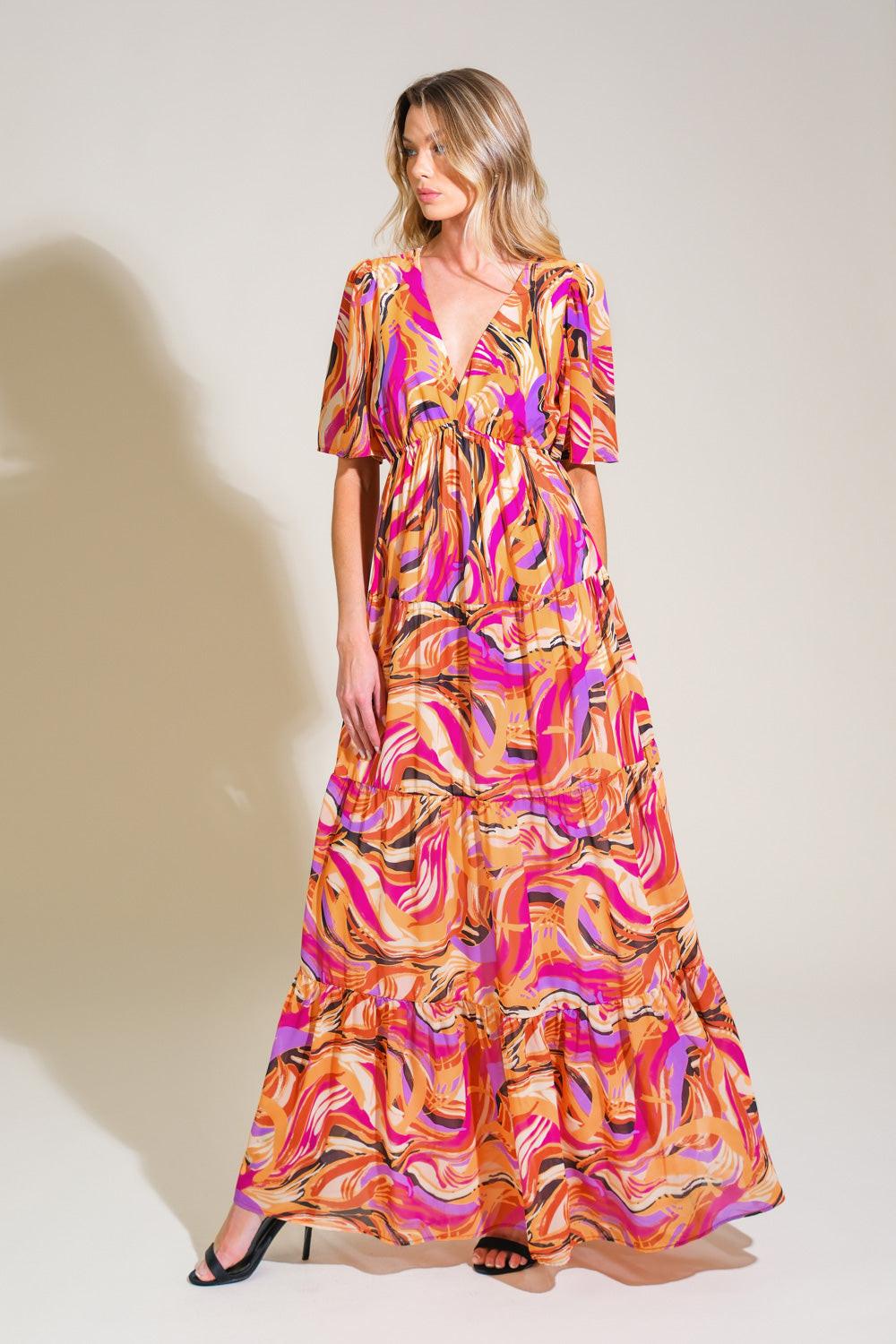 Refreshing Vibe Woven Maxi Dress in mustard magenta, view 5 — Soul Flow Apparel