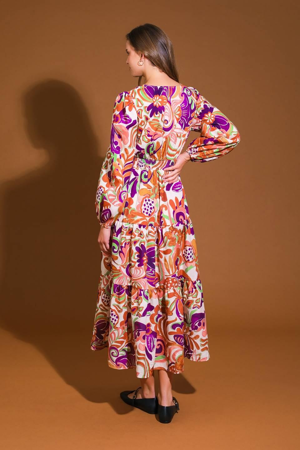 Blossom Beauty Woven Midi Dress in ivory rust, view 2 — Soul Flow Apparel