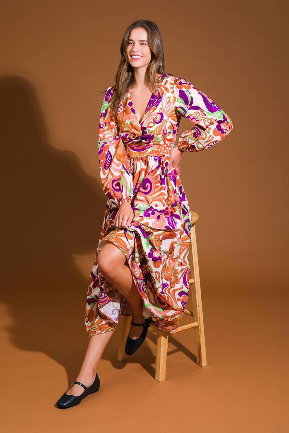 Blossom Beauty Woven Midi Dress in ivory rust, view 3 — Soul Flow Apparel