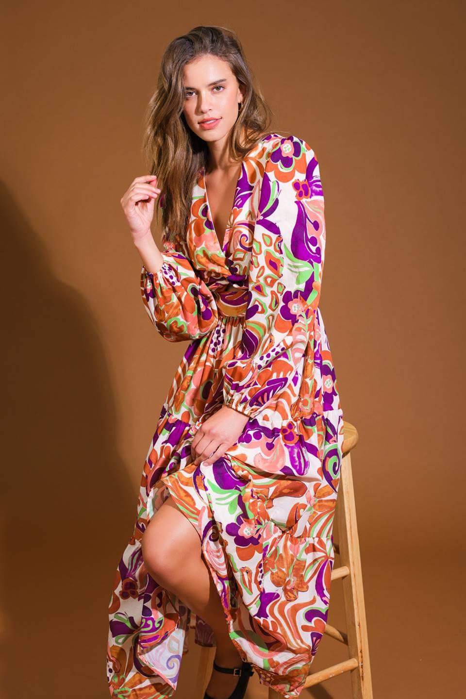 Blossom Beauty Woven Midi Dress in ivory rust, view 5 — Soul Flow Apparel