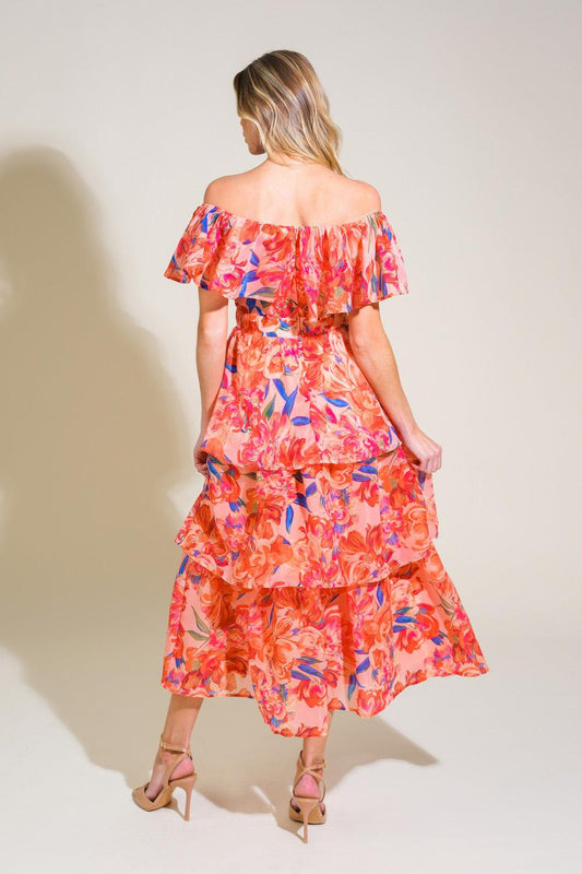 Stroll the Avenues Woven Midi Dress in peach, view 2 — Soul Flow Apparel