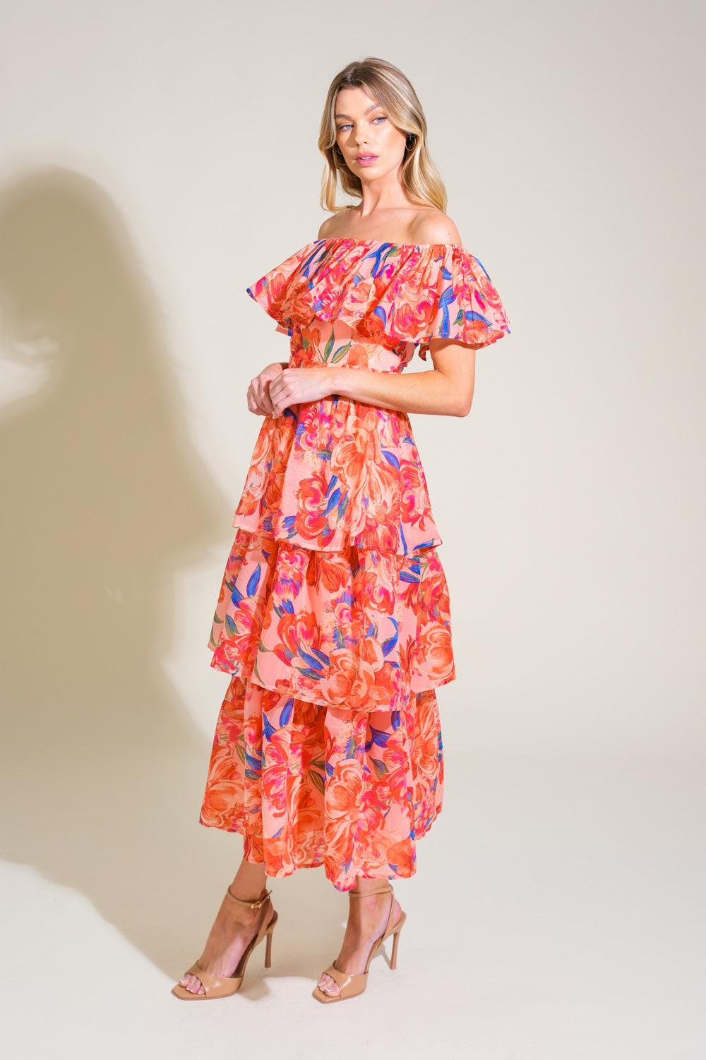 Stroll the Avenues Woven Midi Dress in peach, view 3 — Soul Flow Apparel