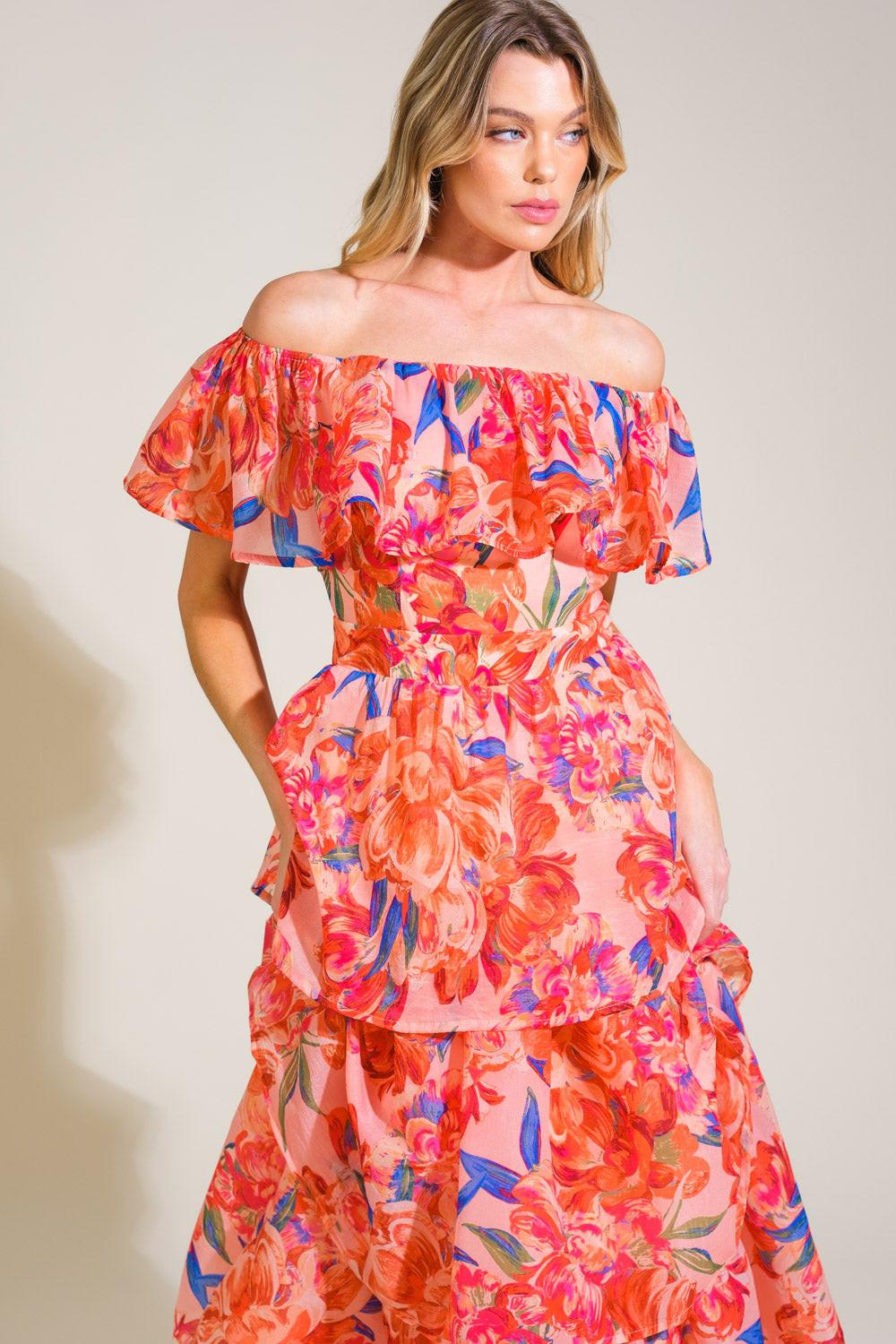 Stroll the Avenues Woven Midi Dress in peach, view 4 — Soul Flow Apparel