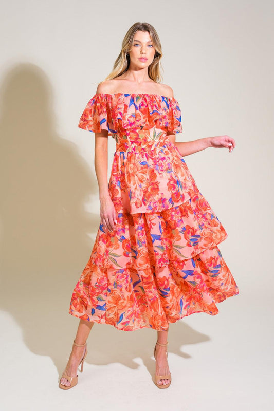 Stroll the Avenues Woven Midi Dress in peach, view 5 — Soul Flow Apparel