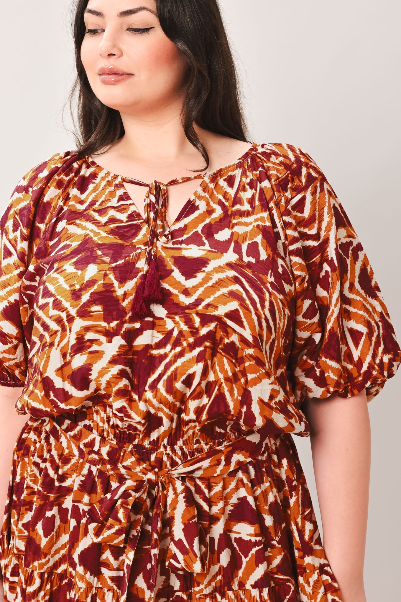 Flora Harmony Woven Mini Dress in ivory rust, view 5 — Soul Flow Apparel