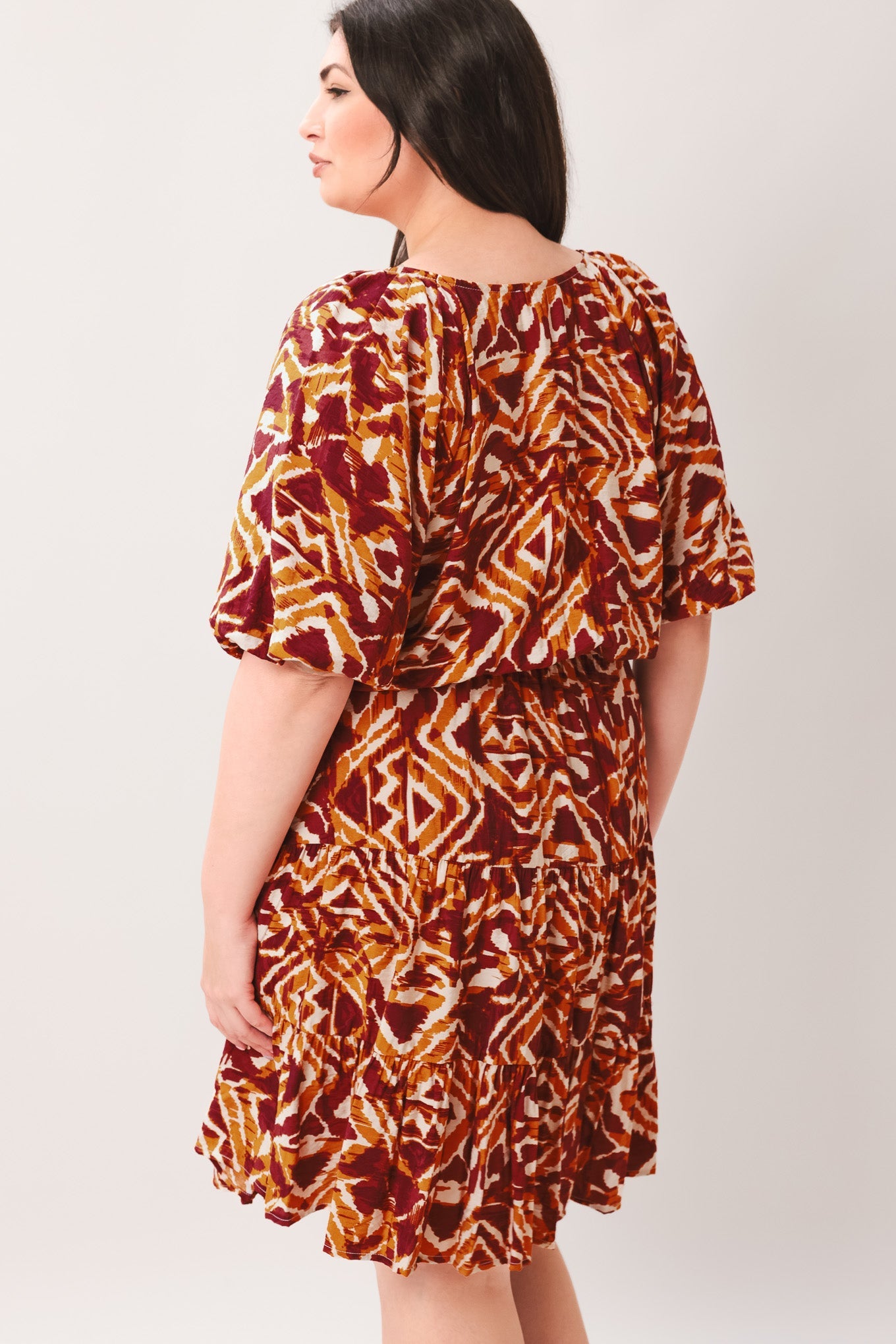 Flora Harmony Woven Mini Dress in ivory rust, view 6 — Soul Flow Apparel