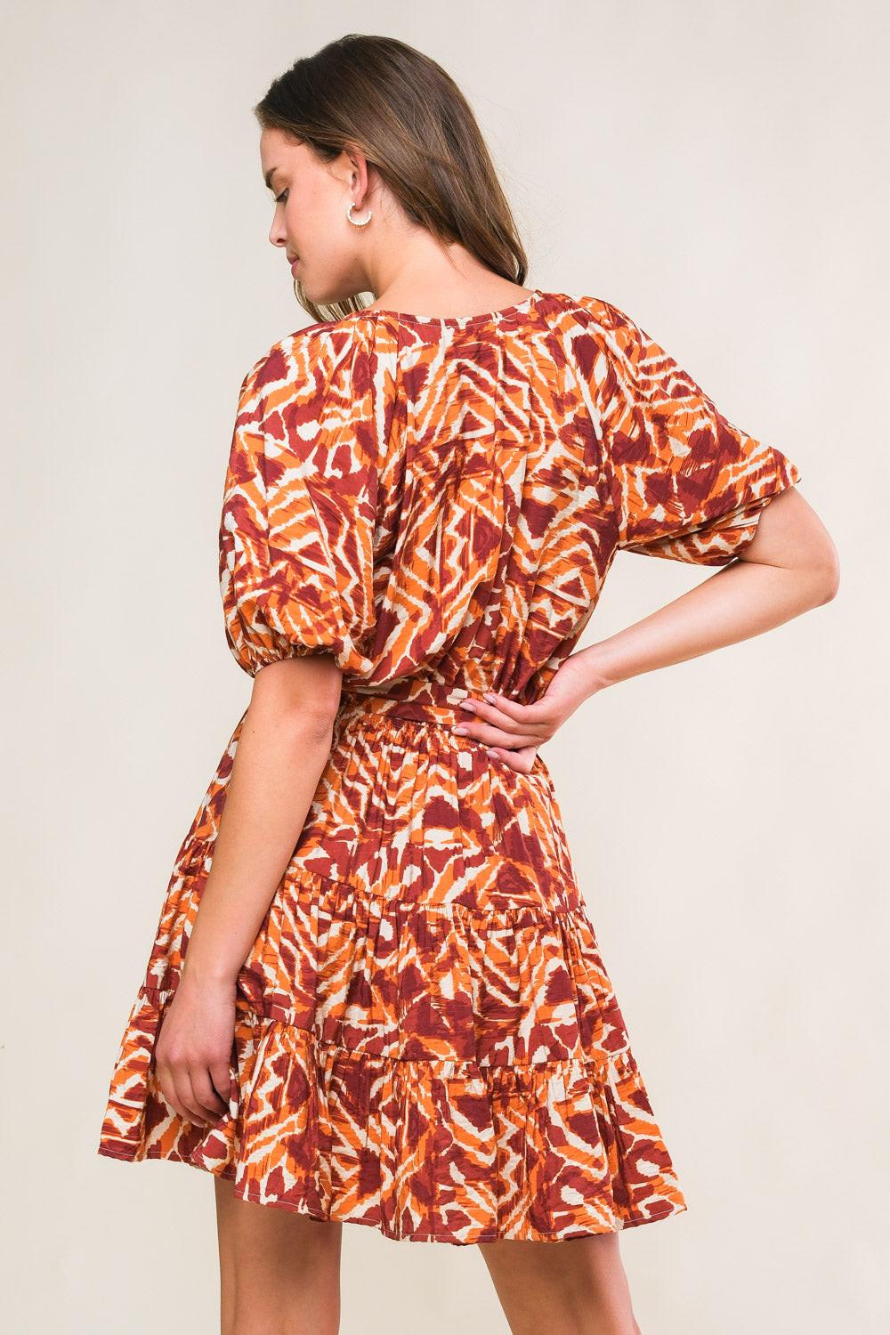 Flora Harmony Woven Mini Dress in ivory rust, view 2 — Soul Flow Apparel